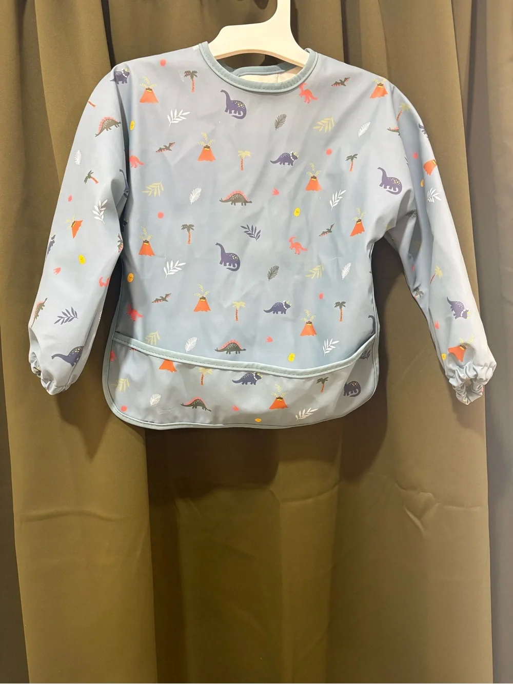 cloud island Light Blue Dino Print Long-Sleeve Bib Smock